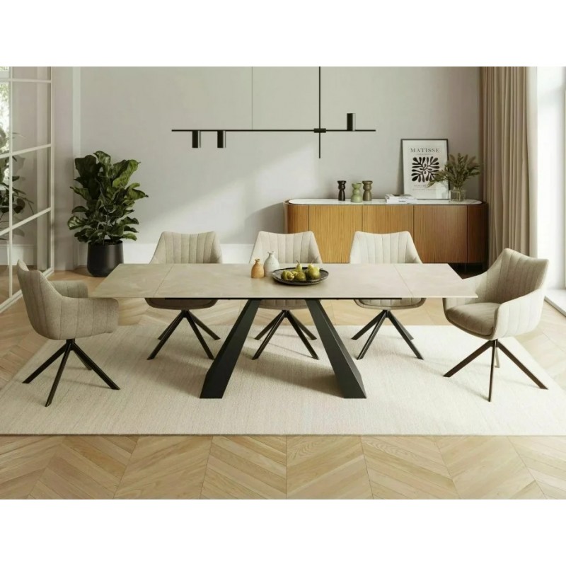 Стіл обідній розкладний SALVADORE CERAMIC Крем Diamond Cream / Чорний мат (160-240) X90 SALVADOREKRC160 Signal