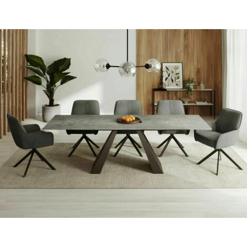 Стіл обідній розкладний SALVADORE CERAMIC Світло-Сірий Pietra di Savoia / Чорний мат (160-240)X90 SALVADOREJSZC160 Signal