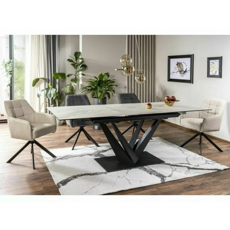 Стіл обідній розкладний SORENTO CERAMIC Білий Nature Cloud / Чорний мат 160(220)X90 Signal