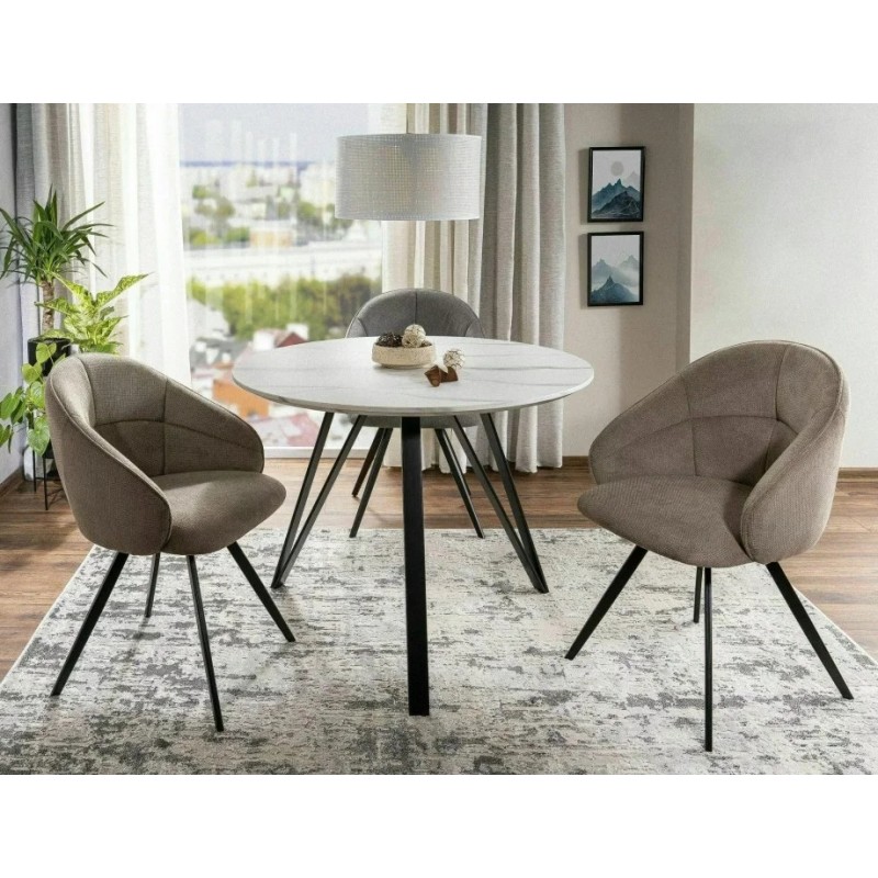 Стіл обідній розкладний TETIS Білий Ефект Мармуру / Чорний мат Стелаж Діаметр 100 TETISBC100 Signal