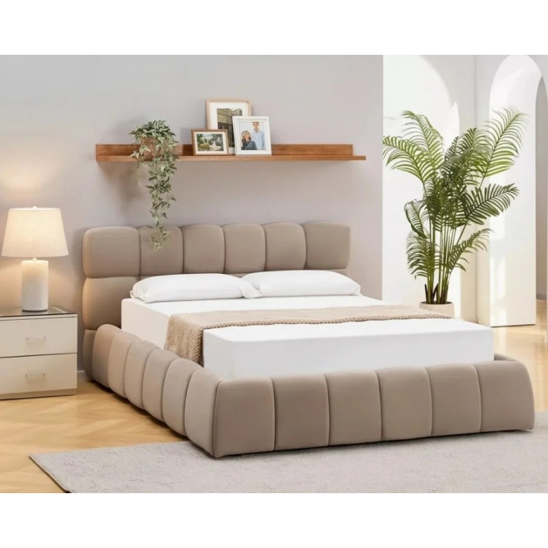 Ліжко двоспальне м'яке Parma Velvet 160×200 Темно-бежева велюр Bluvel Signal
