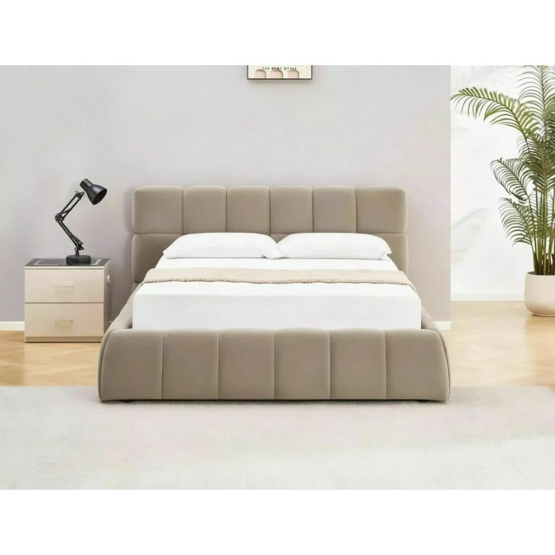 Ліжко двоспальне м'яке Parma Velvet 160×200 Темно-бежева велюр Bluvel Signal