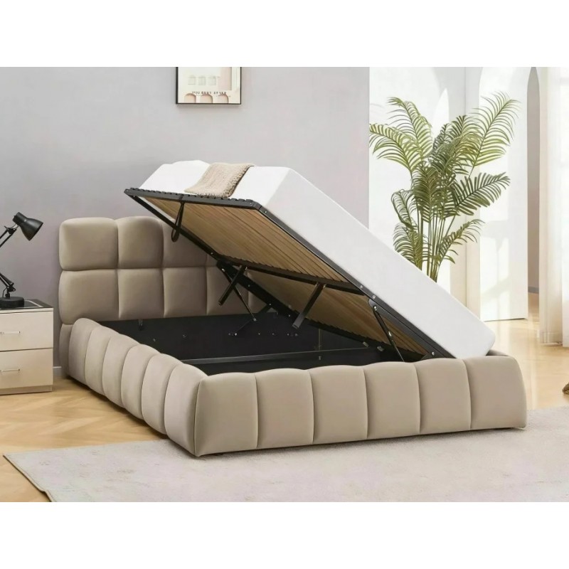 Ліжко двоспальне м'яке Parma Velvet 160×200 Темно-бежева велюр Bluvel Signal