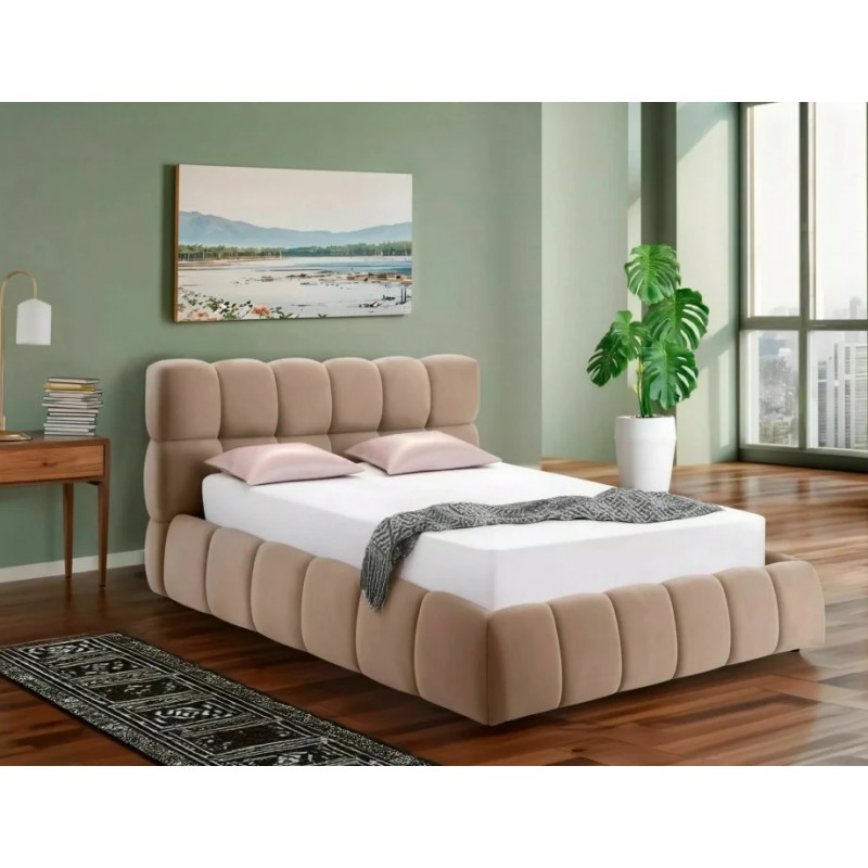 Ліжко двоспальне м'яке Parma Velvet 160×200 Темно-бежева велюр Bluvel Signal