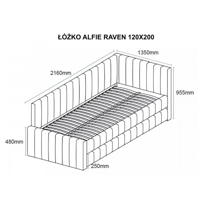 Ліжко односпальне м'яке Alfie Raven 120×200 Бежева тканина Signal