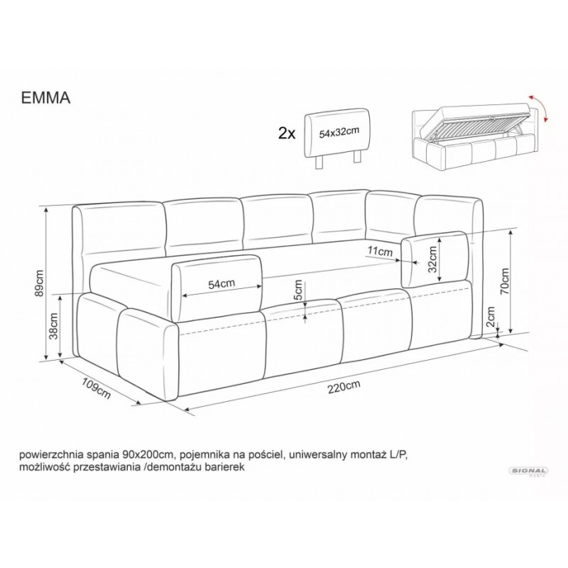 Ліжко односпальне м'яке Emma Raven 90×200 Бежева тканина Signal