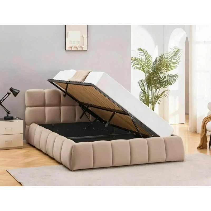 Ліжко полуторне м'яке Parma Velvet 140×200 Темно-бежева велюр Bluvel Signal