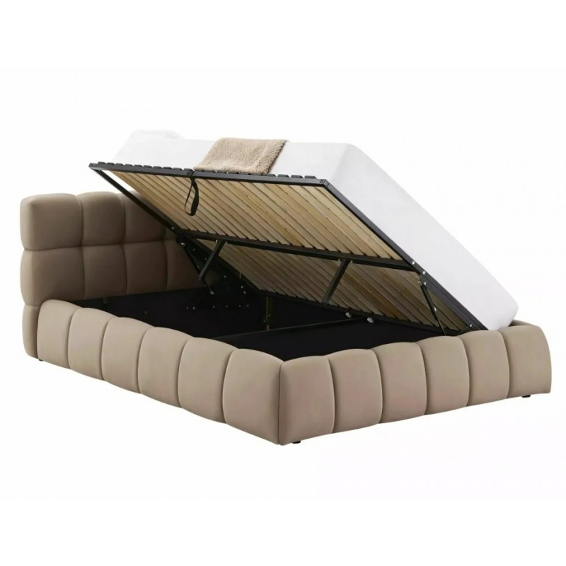 Ліжко полуторне м'яке Parma Velvet 140×200 Темно-бежева велюр Bluvel Signal