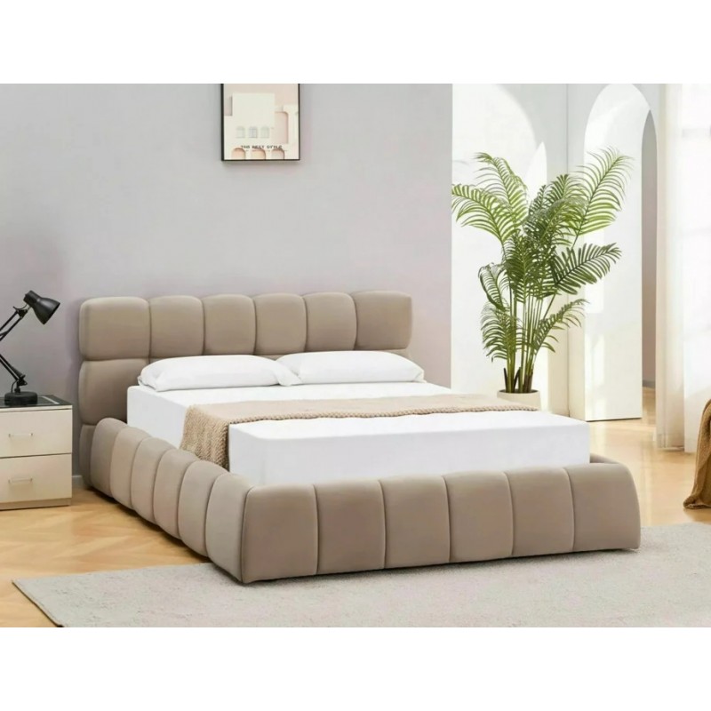 Ліжко полуторне м'яке Parma Velvet 140×200 Темно-бежева велюр Bluvel Signal