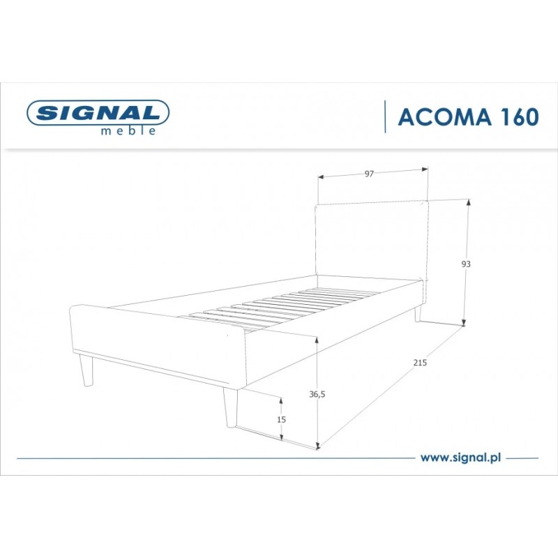 Односпальне ліжко Acoma 90X200 Сірий ACOMA90SZD Signal