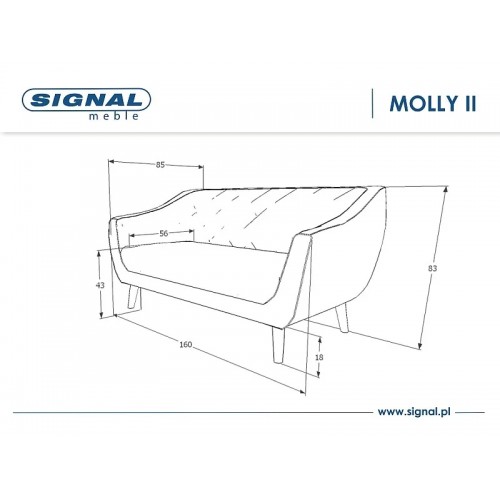 Диван MOLLY 2 VELVET беж BLUVEL 28 / венге (T) MOLLY2V28BE Signal
