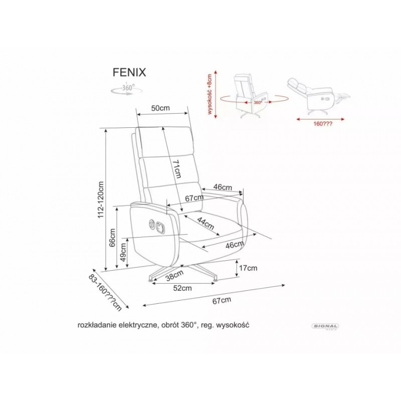 Крісло реклайнер електричне Fenix Raven Капучіно тканина / Чорний каркас Signal