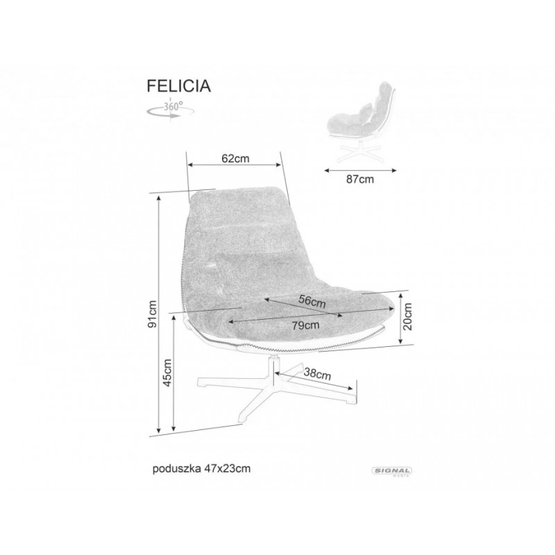 Крісло FELICIA RAVEN латте 34 / шкіра синт. латки Тк.245 FELICIARLA Signal Крісло FELICIA RAVEN латте 34 / шкіра синт. латки Тк.245 FELICIARLA Signal