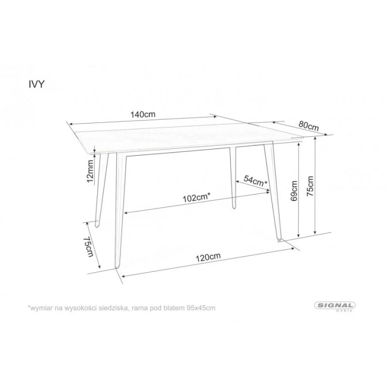 Стіл обідній IVY 140*80 сірий/чорний каркас IVYSZC140 Signal