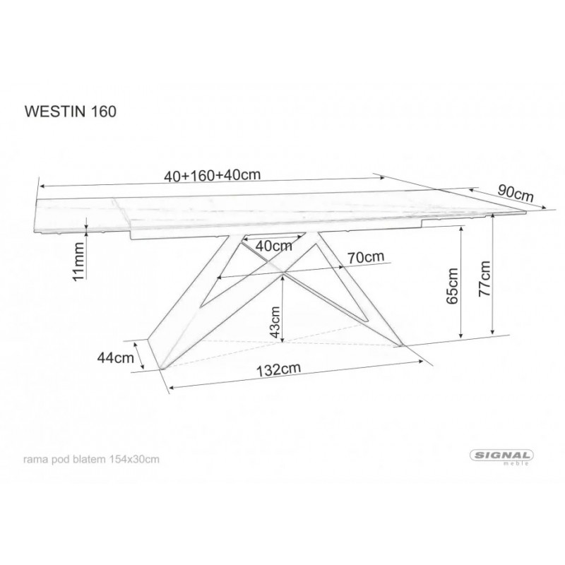 Стіл обідній розкладний WESTIN CERAMIC 180(260)*90 коричневий ефект дерева/чорний мат WESTINBRC180 Signal