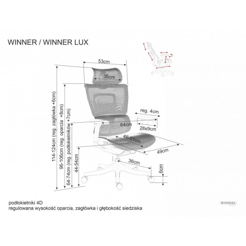 Комп'ютерне крісло WINNER LUX чорне / хром OBRWINNERLUXC Signal