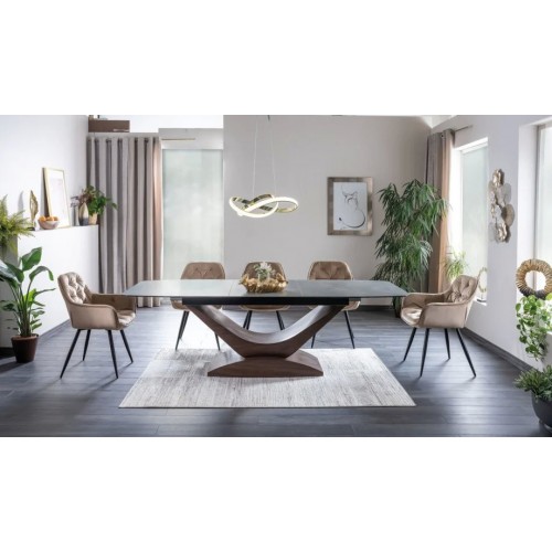 Стіл DOLCE CERAMIC сірий мармур / горіх 180(240)X95 Signal