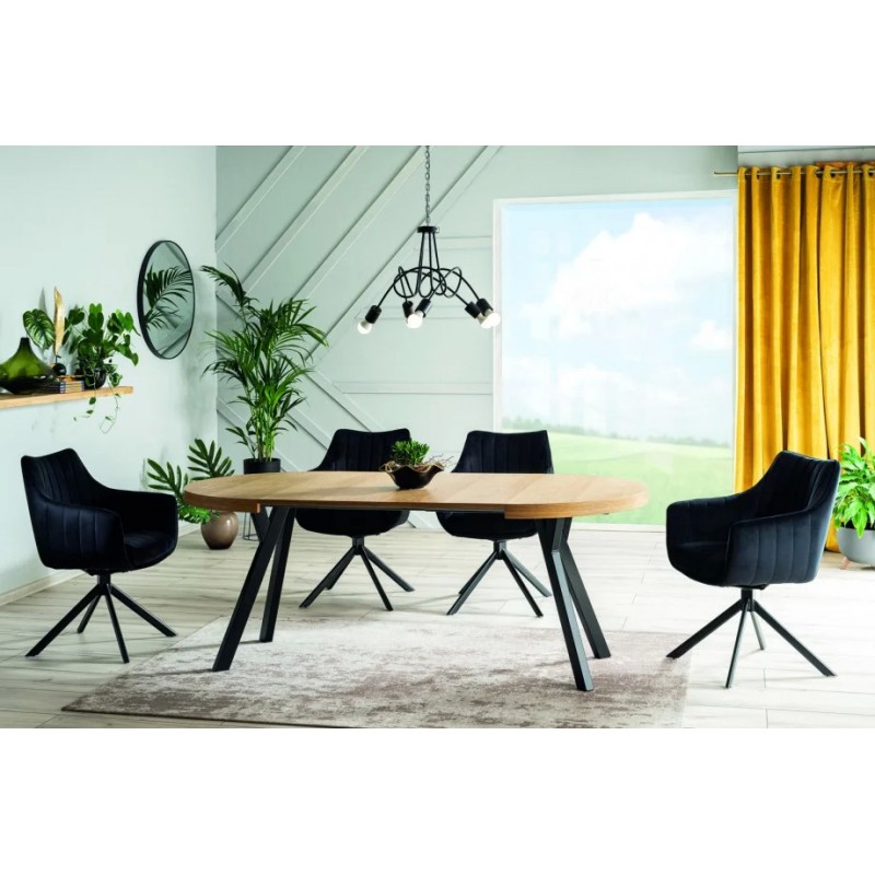 Стіл DOMINGO ШПОН натуральний дуб / чорний Діаметр100 (100-250) Signal