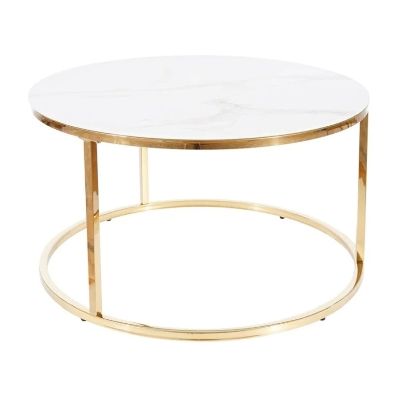 Журнальний столик SABINE білий ефект мармуру / золото Діаметр 80 Signal