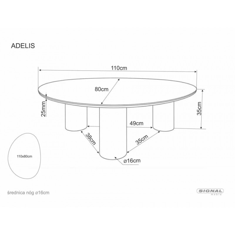 Стіл журнальний кавовий Adelis 110×80 см Білий / Дуб Signal