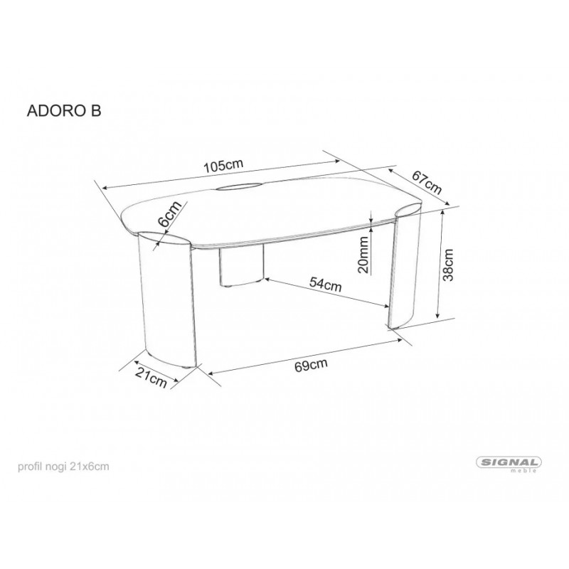 Стіл журнальний кавовий Adoro B 105×65 см Білий / Мідь Signal