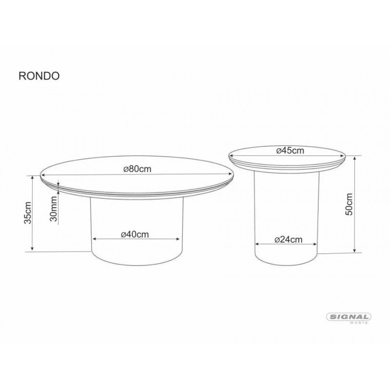 Стіл журнальний кавовий Rondo ø45 см Білий / Дуб Signal