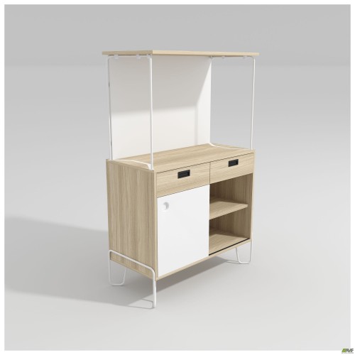 Coffee station Co-working (960х450х1497), Блеквуд Ячмінний / Білий супермат / Каркас білий беж AMF