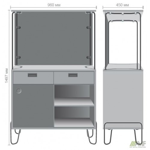 Coffee station Co-working (960х450х1497), В'яз Ліберті / Антрацит / Каркас чорний графіт AMF