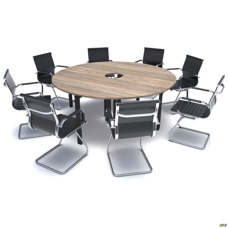 Конференц стіл 1900х1900х750Н Комплект 1. В'яз Ліберті Димчастий. Чорний графіт AMF