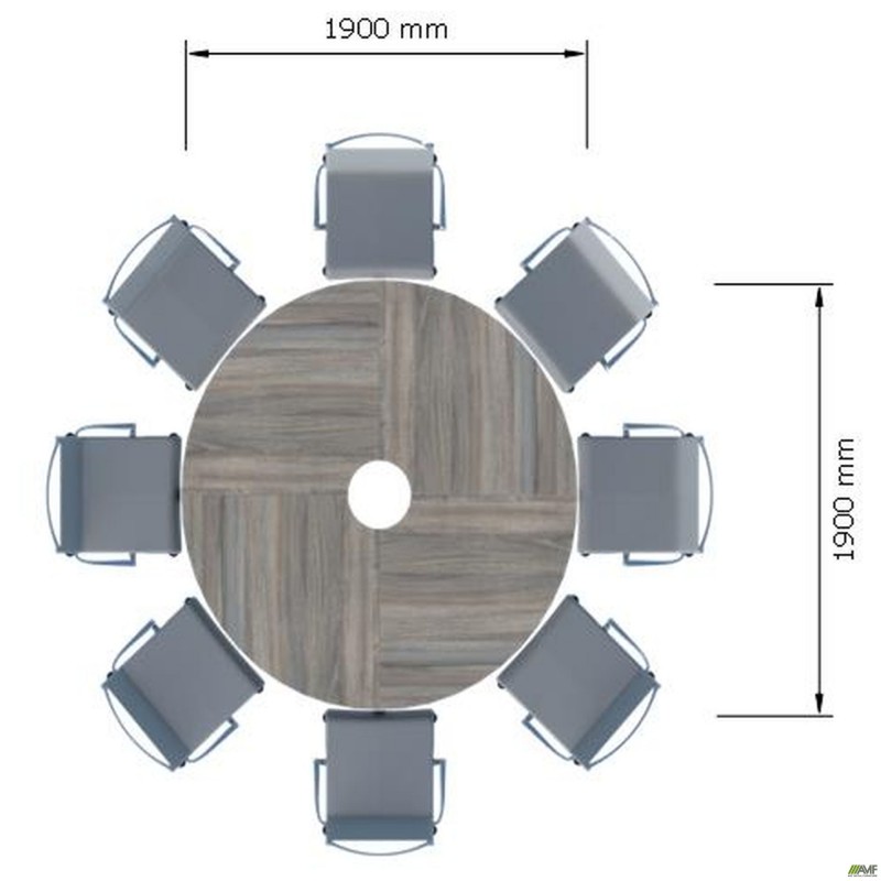 Конференц стіл 1900х1900х750Н Комплект 1. В'яз Ліберті Димчастий. Чорний графіт AMF