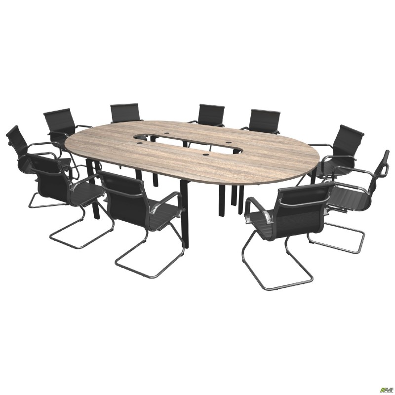 Конференц стіл 3087х1900х750Н Комплект 3. В'яз Ліберті Димчастий. Чорний графіт AMF