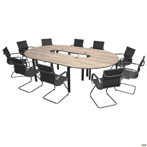 Конференц стіл 3487х1900х750Н Комплект 5. В'яз Ліберті Димчастий. Чорний графіт AMF