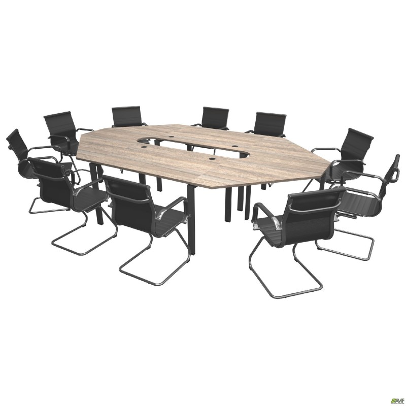 Конферец стіл 3087х1900х750Н. Комплект 7. В'яз Ліберті Димчастий. Чорний графіт AMF