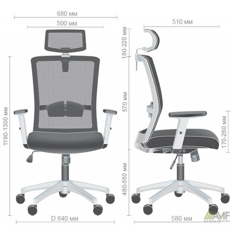 Крісло Uran White HR сидіння Нест-08 сіра/спинка Сітка SL-18 аквамарін AMF