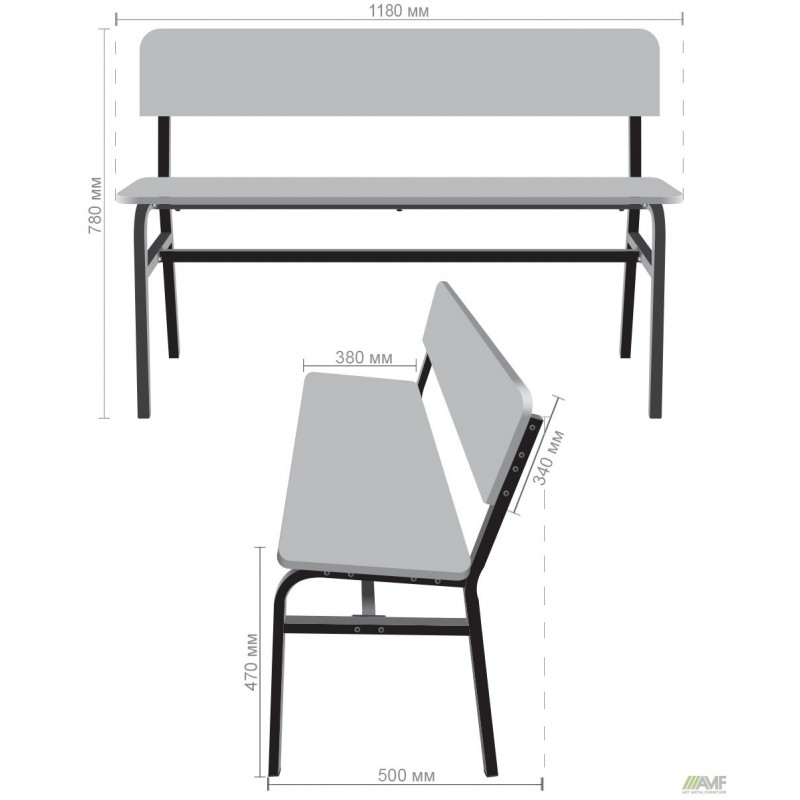Лавка Спектр зі спинкою 1200 чорний/Дуб Сонома AMF