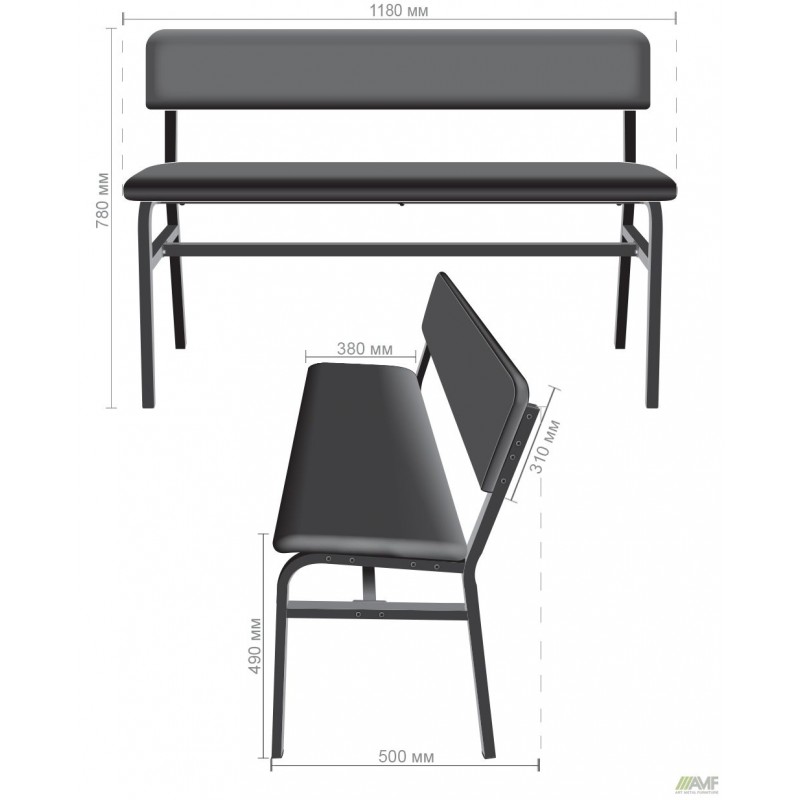 Лавка Спектр зі спинкою 1200 чорний, Шкірзам чорний AMF