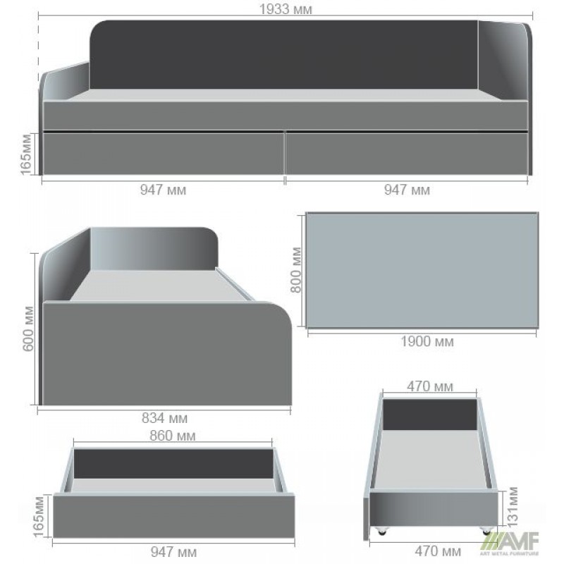 Ліжко односпальне City дві шухляди під матрац 1900х800 Дуб Сонома AMF