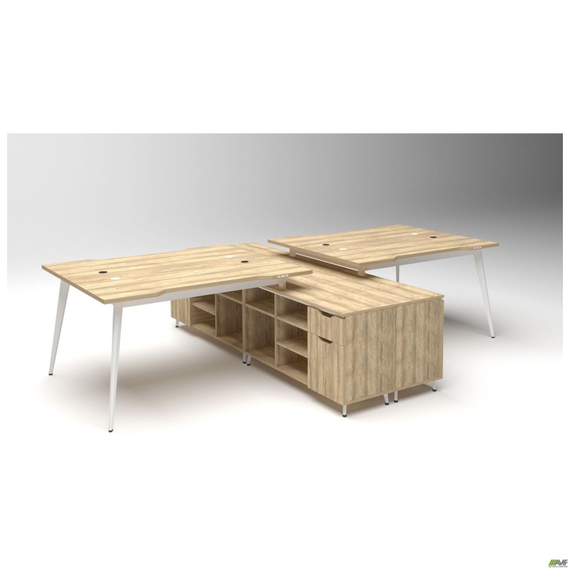 Робоча станція Delta DL-108 (3180х2400х750мм) Блеквуд Ячмінний / Каркас білий / Опора білий беж AMF