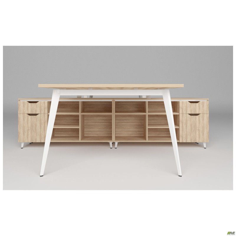 Робоча станція Delta DL-108 (3180х2400х750мм) Блеквуд Ячмінний / Каркас білий / Опора білий беж AMF