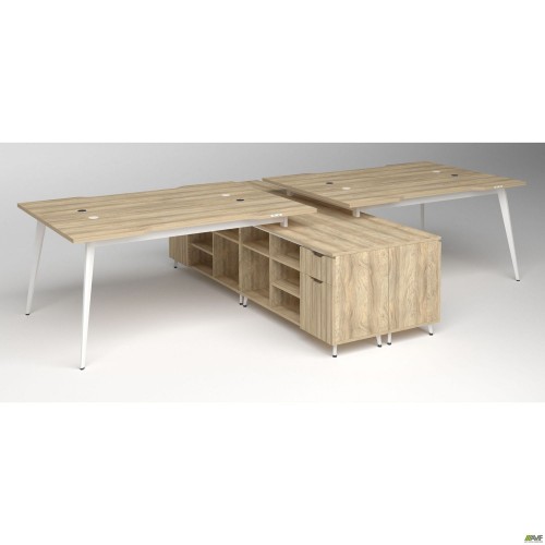 Робоча станція Delta DL-109 (3580х2400х750мм) Блеквуд Ячмінний / Каркас білий / Опора білий беж AMF