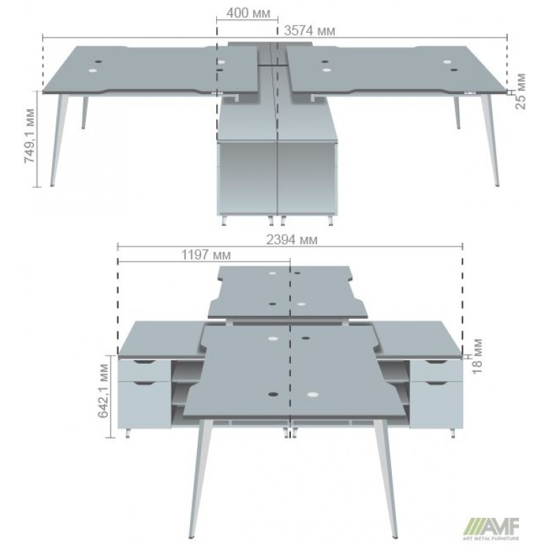 Робоча станція Delta DL-109 (3580х2400х750мм) Блеквуд Ячмінний / Каркас білий / Опора білий беж AMF