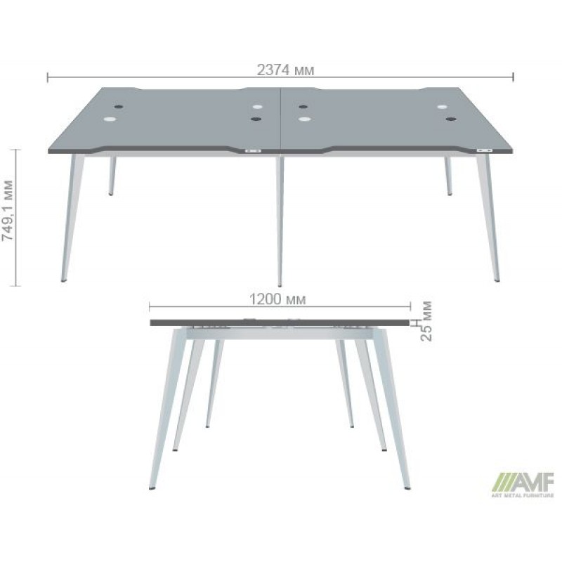 Робоча станція + USB Delta DL-104 (2380х1200х750мм) Блеквуд Ячмінний / Каркас білий AMF