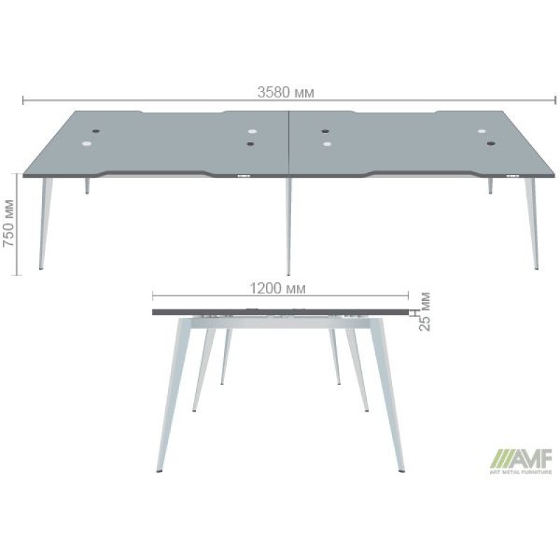 Робоча станція + USB Delta DL-105 (3580х1200х750мм) Блеквуд Ячмінний / Каркас білий AMF