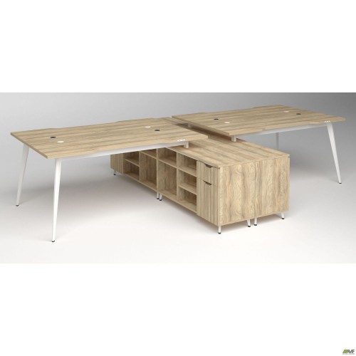 Робоча станція + USB Delta DL-109 (3580х2400х750мм) Блеквуд Ячмінний / Каркас білий / Опора білий беж AMF