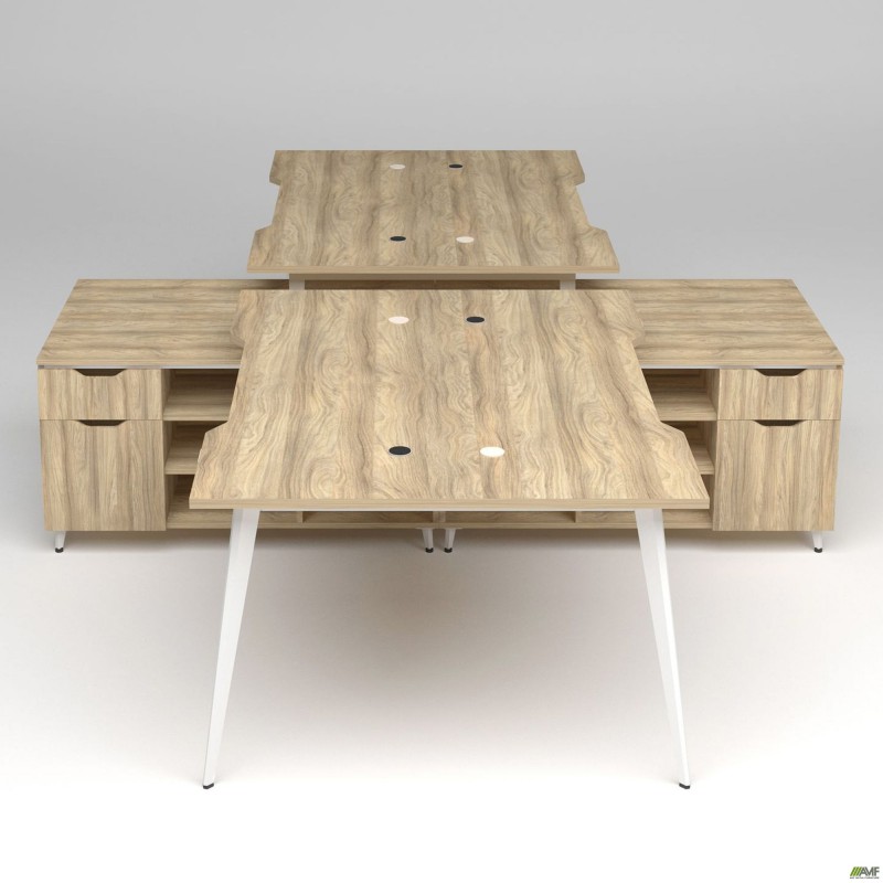 Робоча станція + USB Delta DL-109 (3580х2400х750мм) Блеквуд Ячмінний / Каркас білий / Опора білий беж AMF