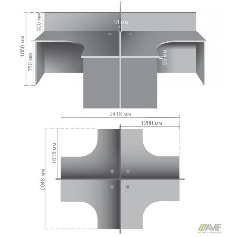 Робоча станція на 4 чол. МГ-341 (2418х2048х750мм) горіх темний AMF