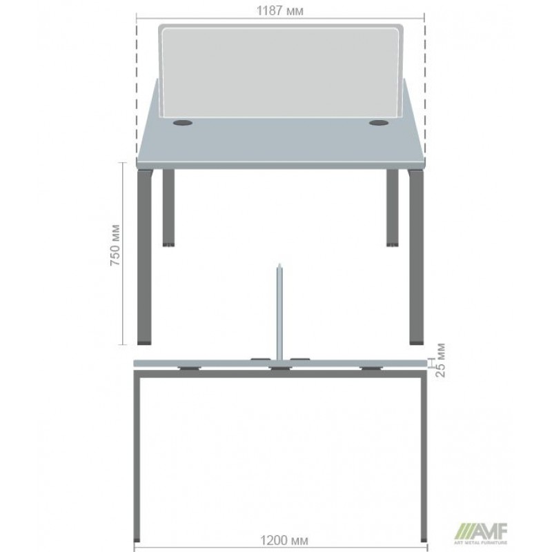 Робоча станція з Перегородкою SIG-153 (1187х1200х750) Чорний граф/В'яз Ліберті/Сірий AMF