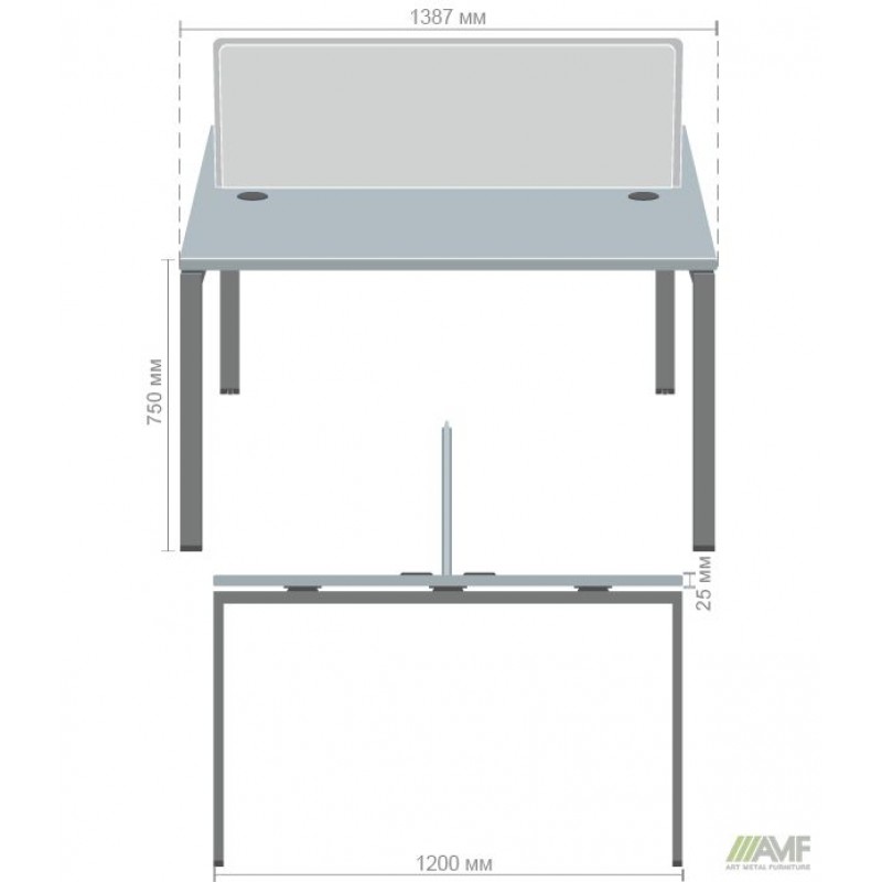 Робоча станція з Перегородкою SIG-154 (1387х1200х750) Чорний граф/В'яз Ліберті/Сірий AMF