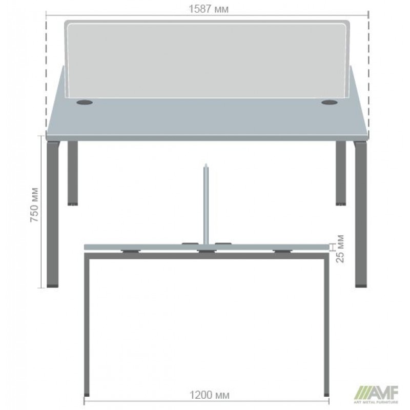 Робоча станція з Перегородкою SIG-155 (1587х1200х750) Чорний граф/В'яз Ліберті/Сірий AMF