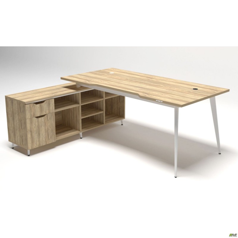 Робоче місце Delta DL-101L (1990х1600х750мм) Блеквуд Ячмінний / Каркас білий / Опора білий беж AMF